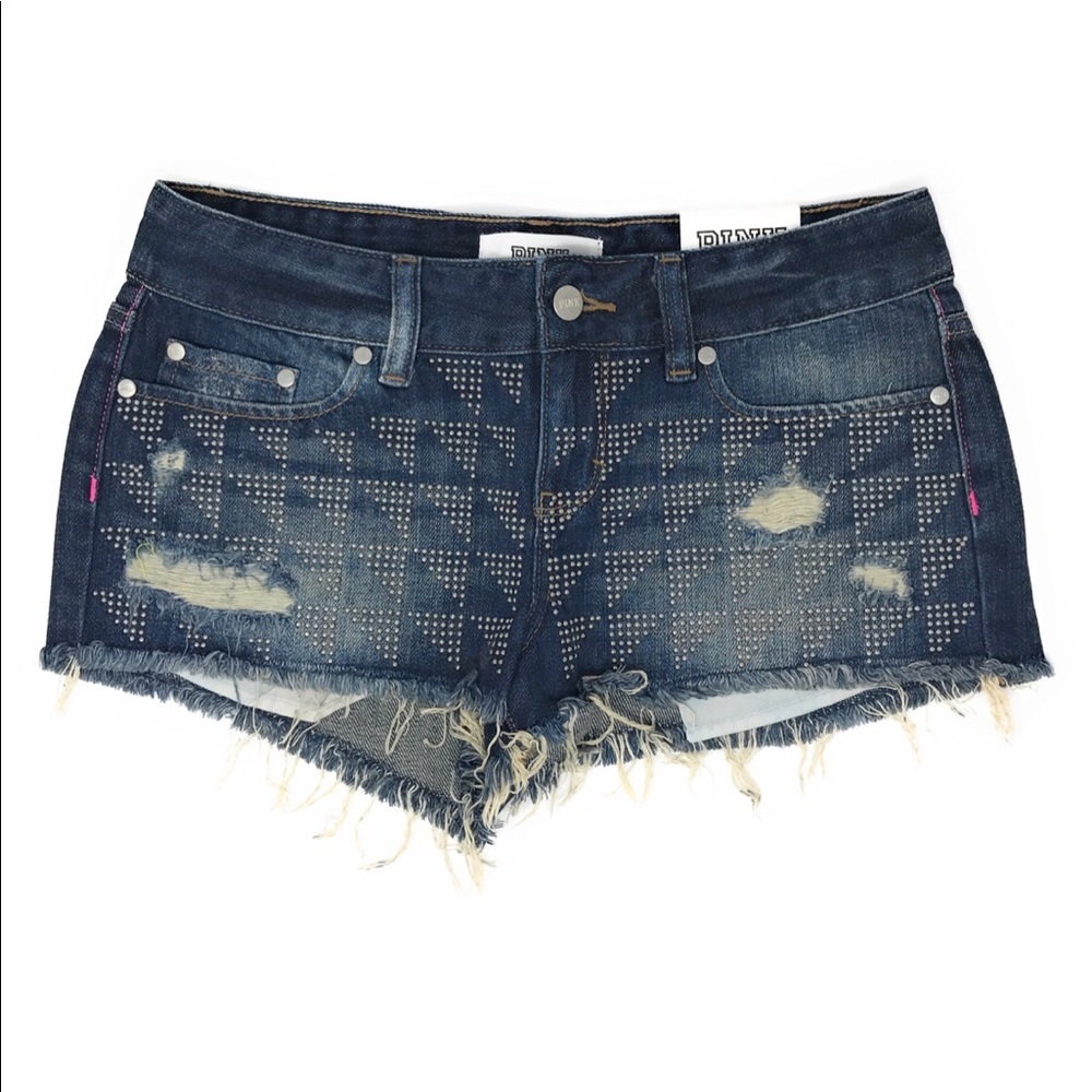 Victorias Secret Pink Rhinestone Denim Blue Jean Shorts XS 0 Limited Edition